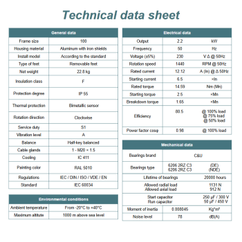 Silnik elektryczny jednofazowy 2,2kW 1400 obr/min. 100 B5
